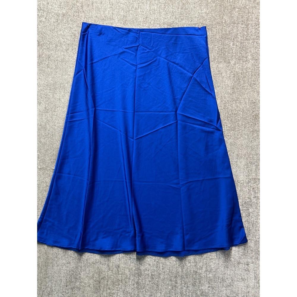 New Look Petite Blue Satin Slip Midi‎ Skirt Y2K Minimalist Women US 12